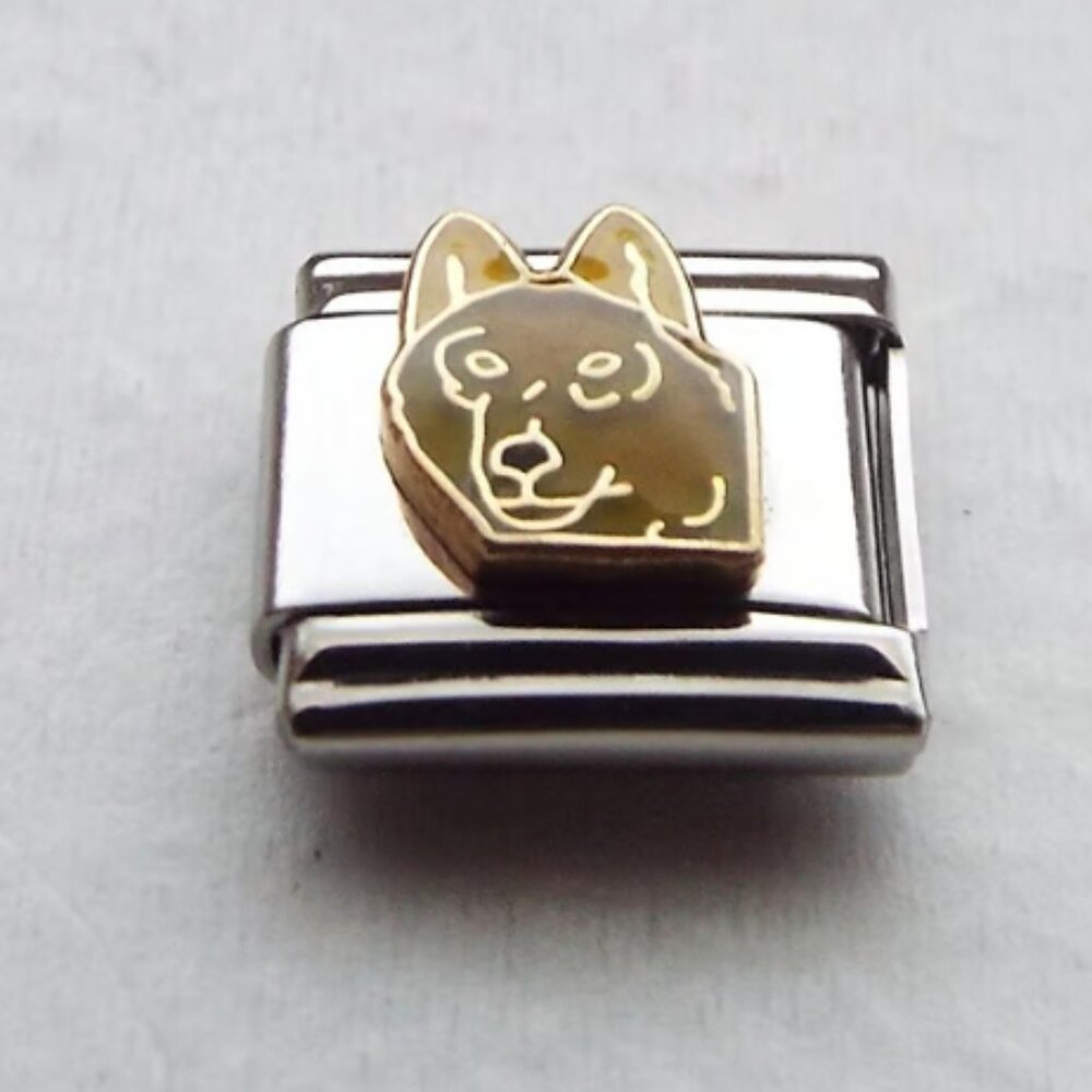 Brown enamel wolf face 9mm stainless steel Italian charm bracelet link new